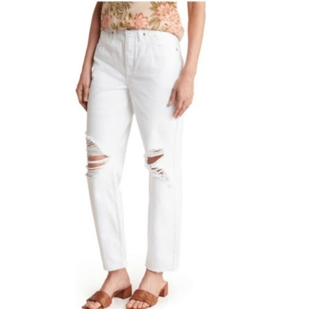 Good American‎ Good 90s Ripped High Waist Straight Leg Jeans, White, Size 4 NWT